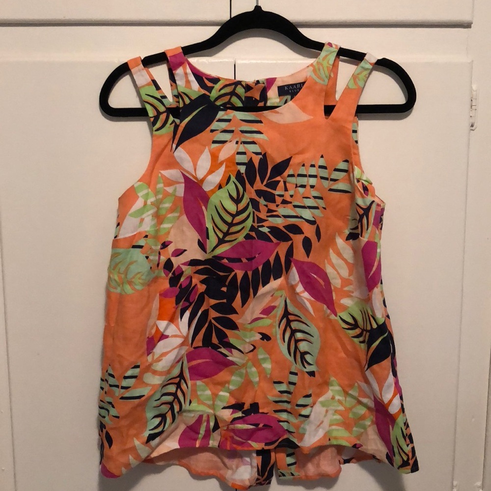 100% Linen Kaari Blue Tropical Print Top